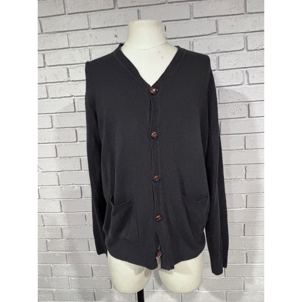 Geoffrey Beene Mens Super Soft Charcoal Gray V-Neck Button Cardigan Sweater L